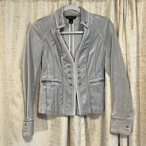 White House Black Market Silver Gray Velvet Jacket Hook Closure Women's Size 0 !